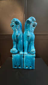 Turquoise Ceramic Foo Dogs Pair - Image 2