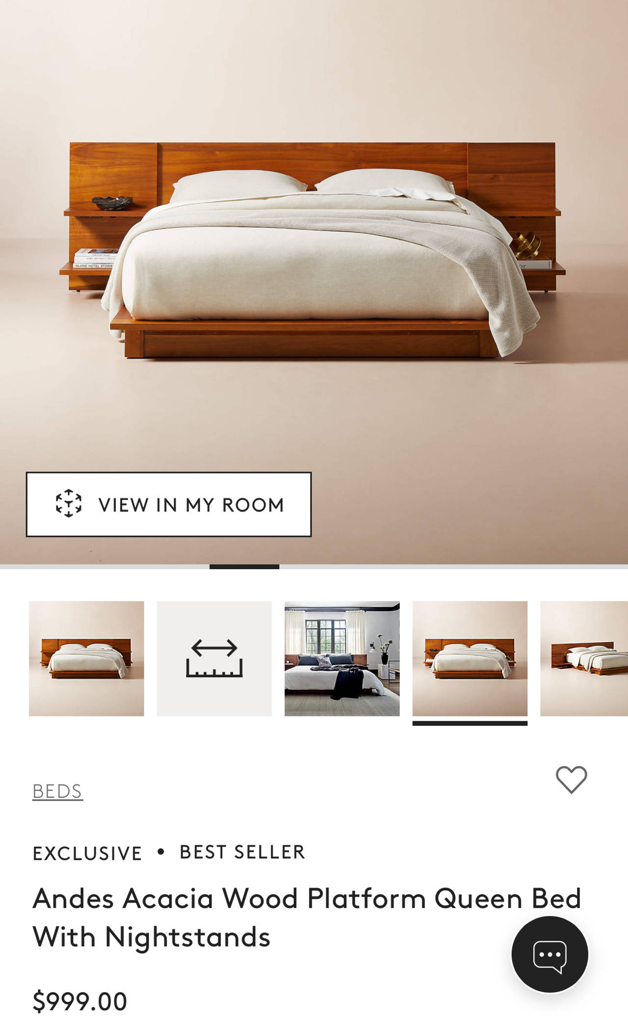 Andes Acacia Wood Platform Queen Bed With Nightstands