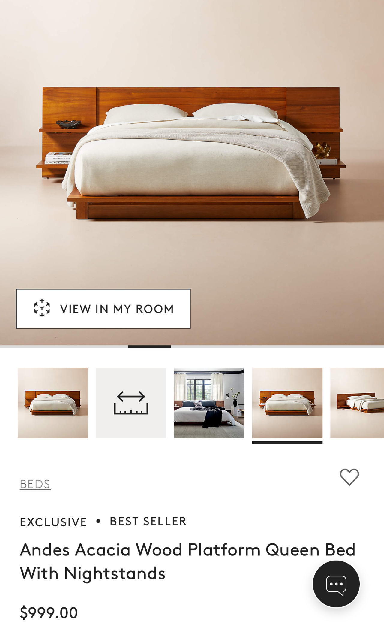 Andes Acacia Wood Platform Queen Bed With Nightstands