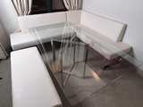 Armen Living Amanda Faux Leather Corner Bench off white dinning booth with glass - Image 2