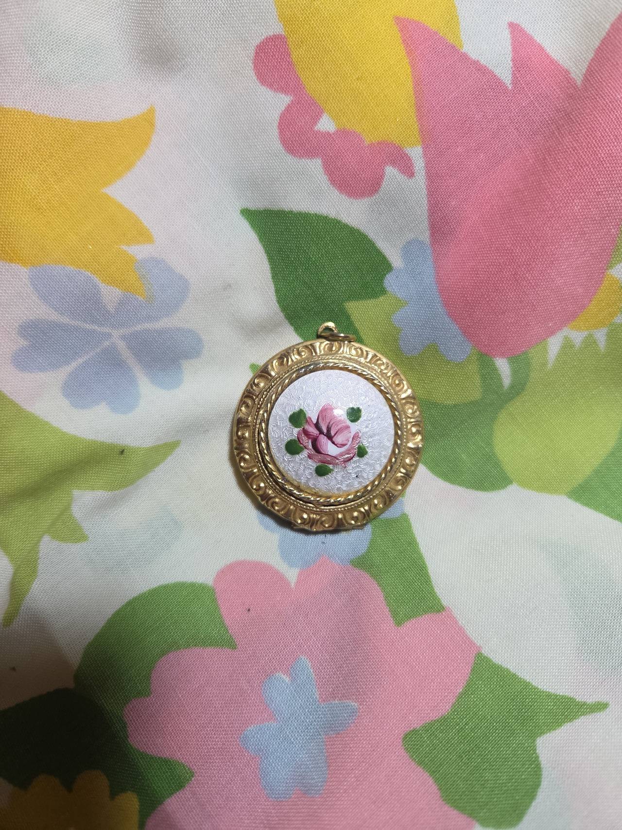 Vintage Hand Painted Rose Pendant