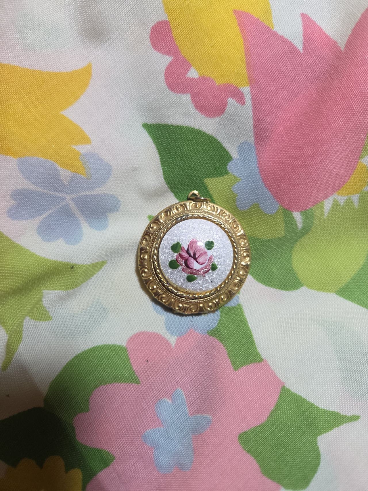Vintage Hand Painted Rose Pendant