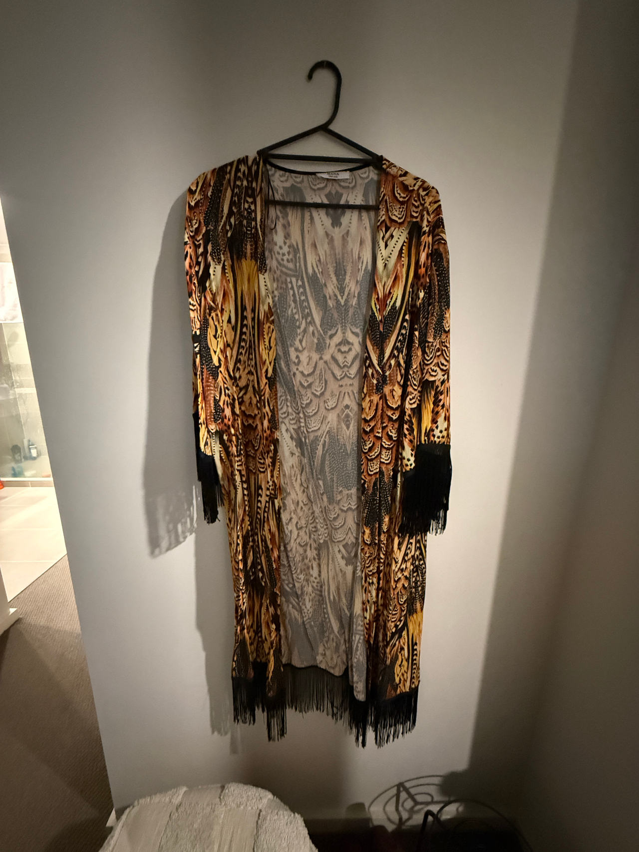 Long Fringe Kimono Robe Animal Print