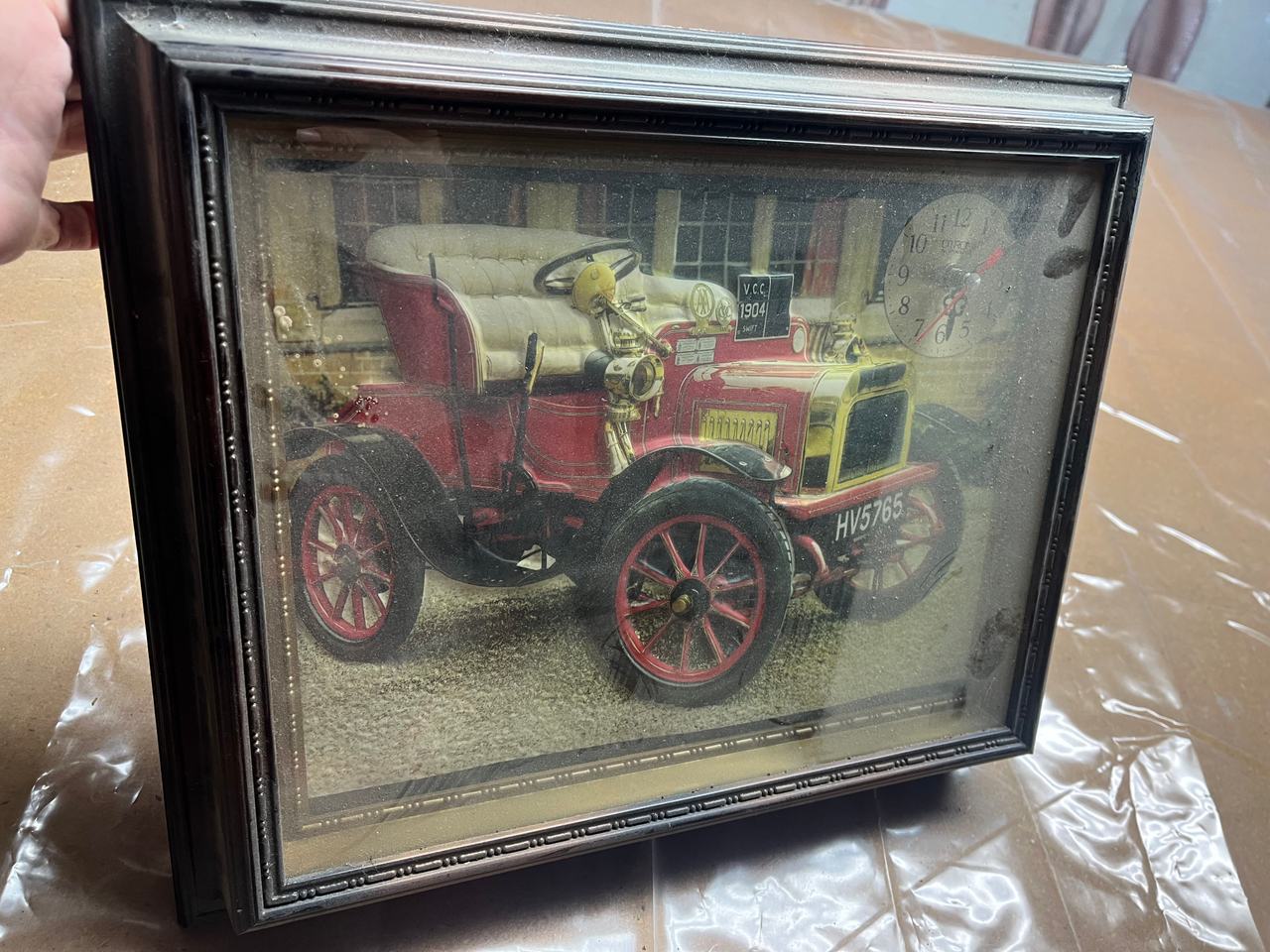 Vintage Shadow Box Clock with Classic Car Art