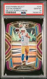 2020 Panini Select Justin Herbert Die-Cut Purple Prizm #244 PSA 10 - Image 1