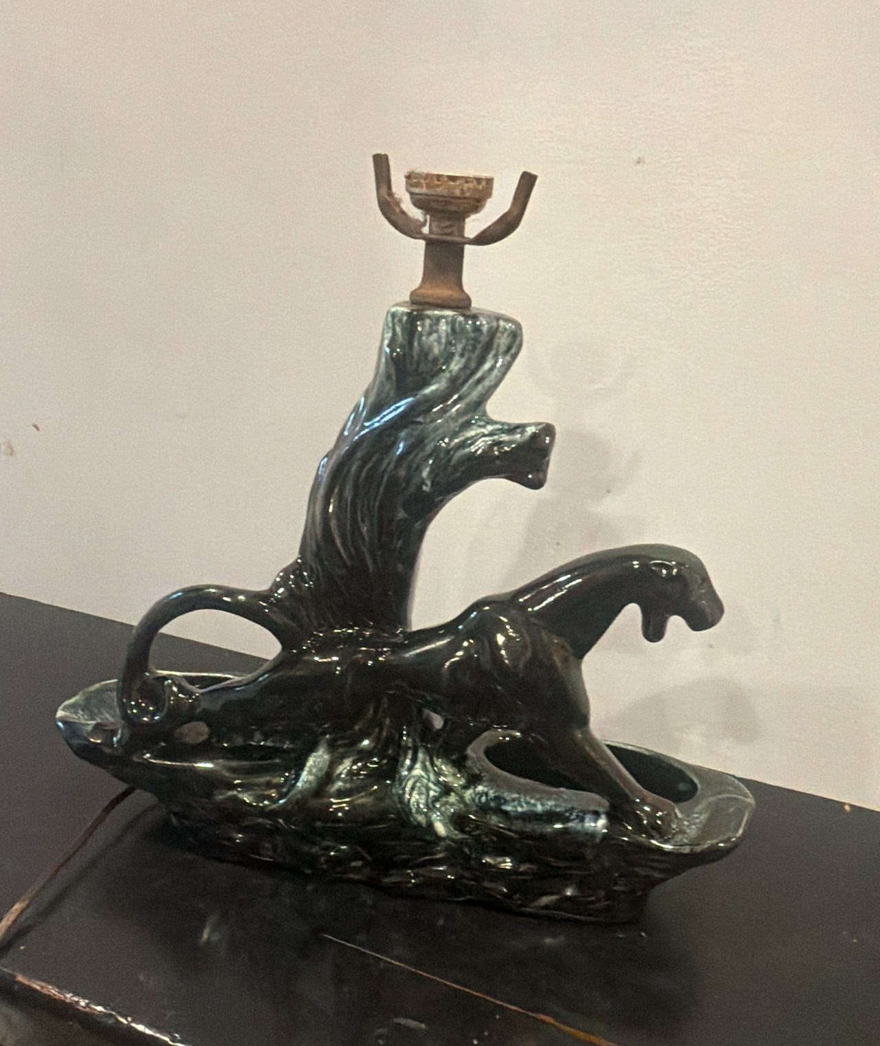 Vintage Mid-Century Ceramic Panther Planter Lamp