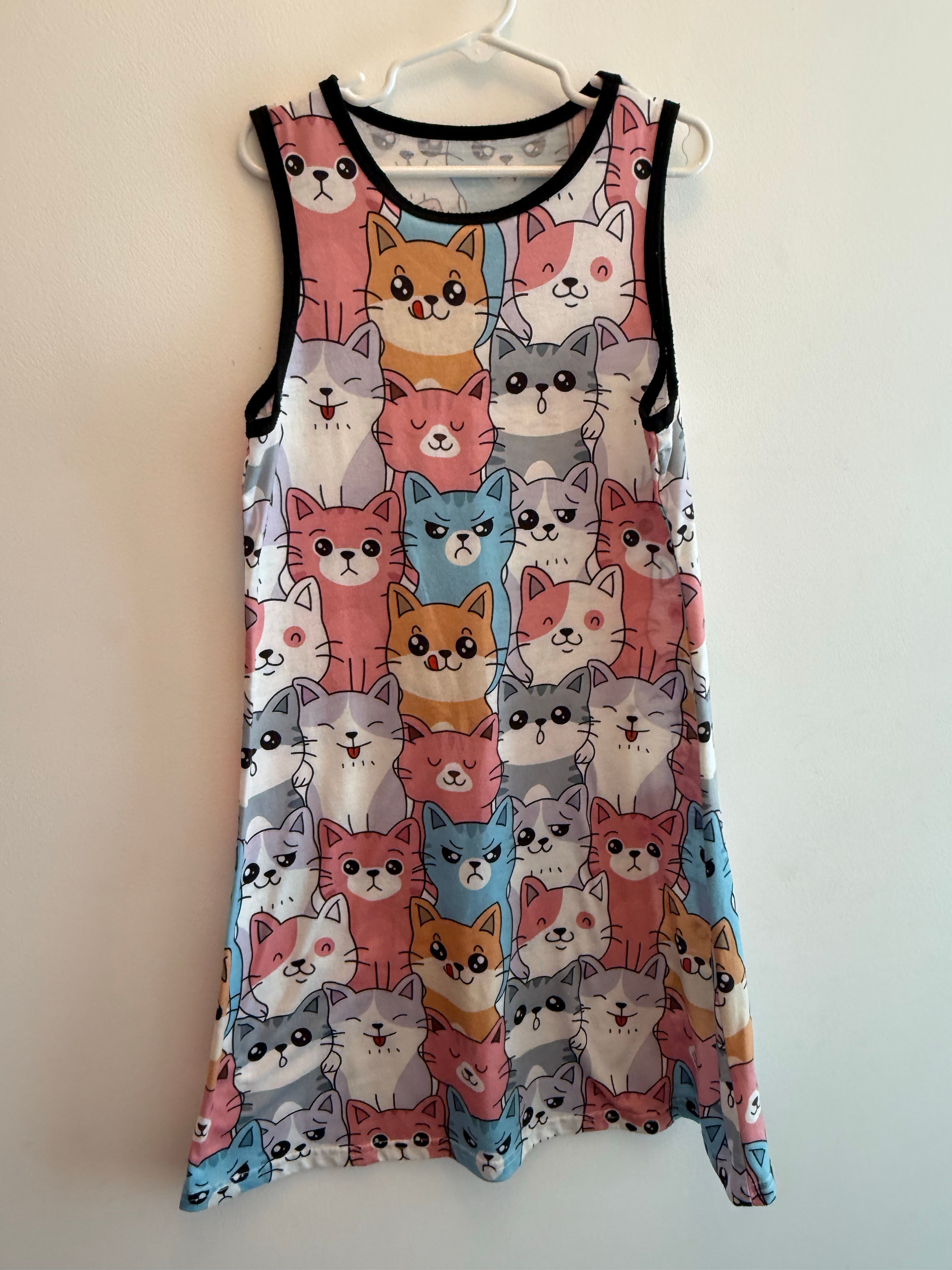 Girls Sleeveless Cartoon Cat Print Dress