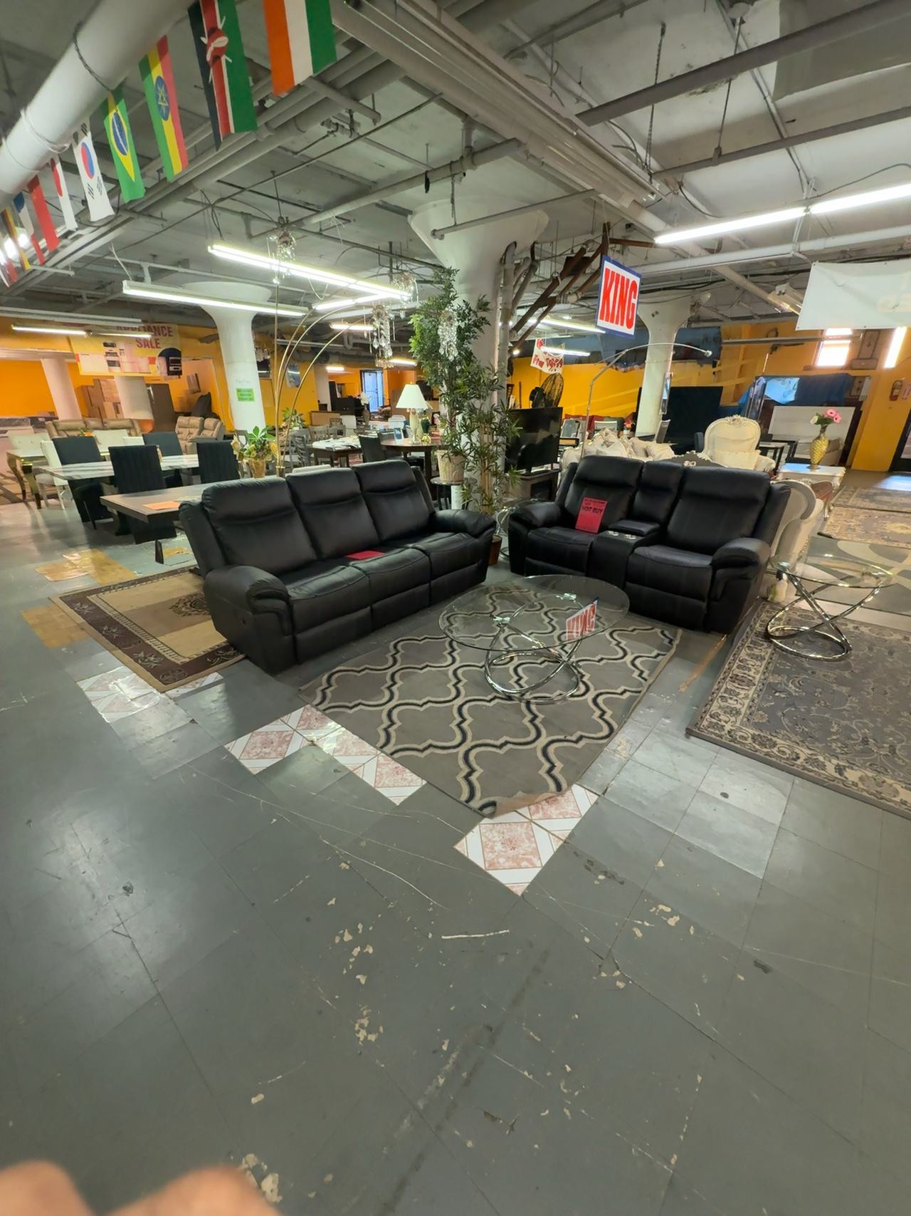 Black Leather 3-Piece Reclining Sofa & Loveseat Set