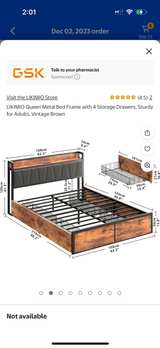 Likimio King Bed Frame with 4 Storage Drawers and Charging Headboard - Image 2