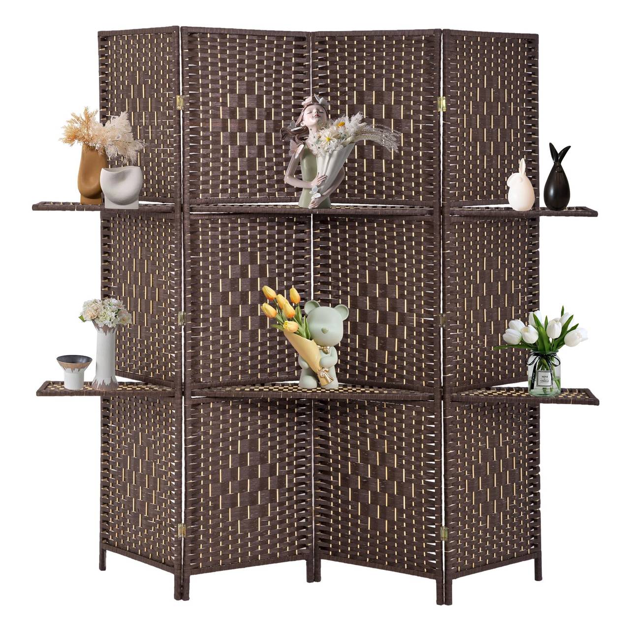 Wicker Room Divider with Shelves