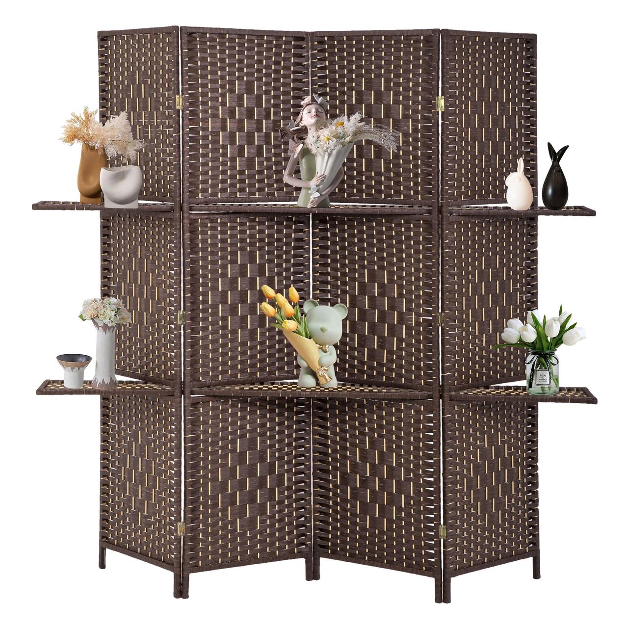 Wicker Room Divider with Shelves