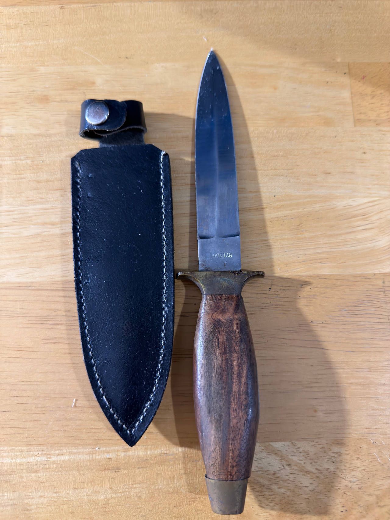 Vintage Pakistan Wood Handle Dagger with Leather Sheath