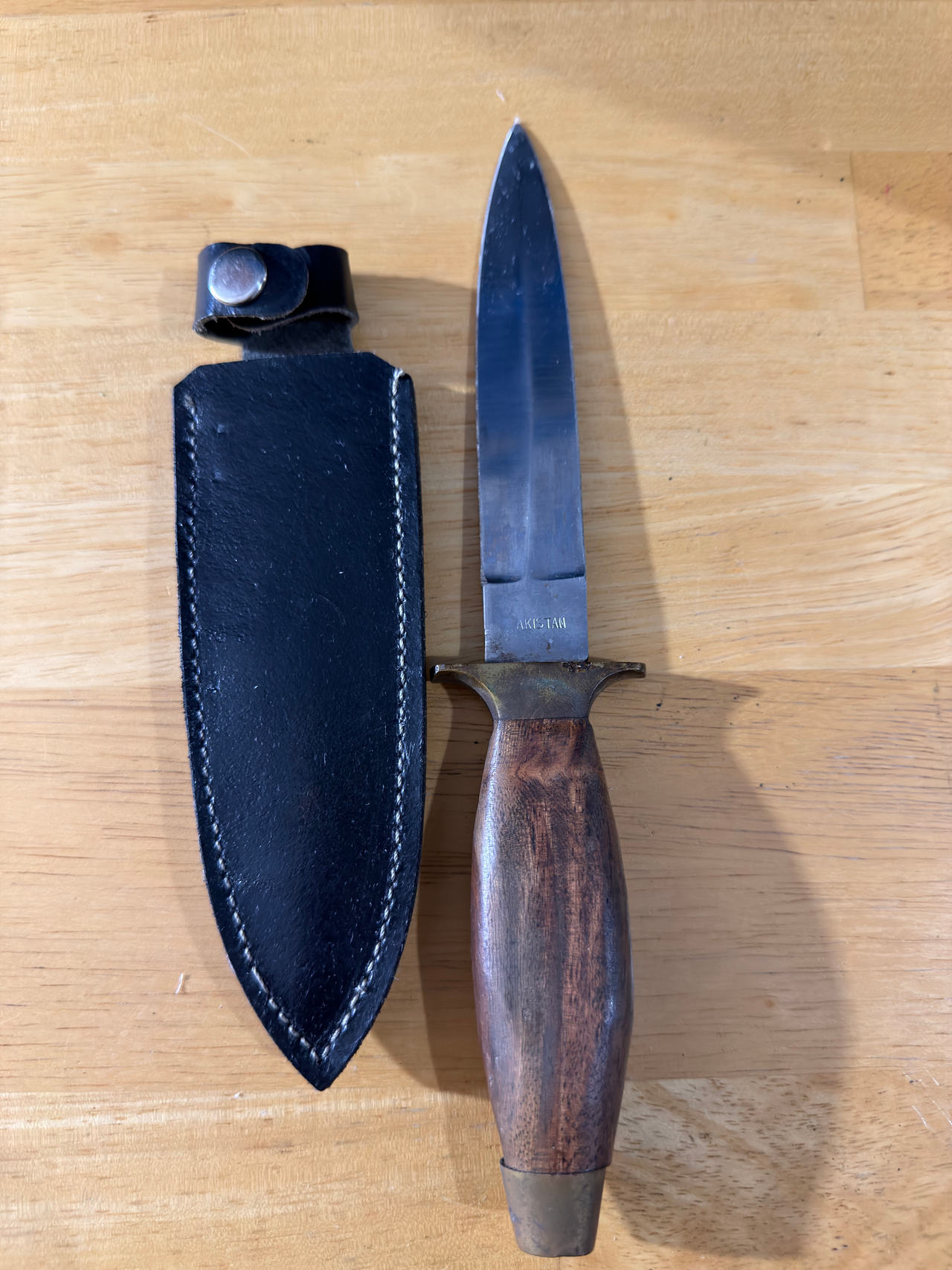 Vintage Pakistan Wood Handle Dagger with Leather Sheath