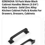 EZRENOVA Matte Black Cabinet Handles 96mm 10 Pack - Image 1