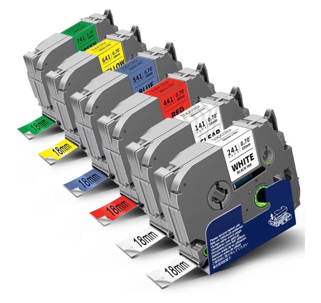 6-Pack of 18mm 0.7" Laminated Tz Tapes Compatible with Brother Tze-141 Tze-241