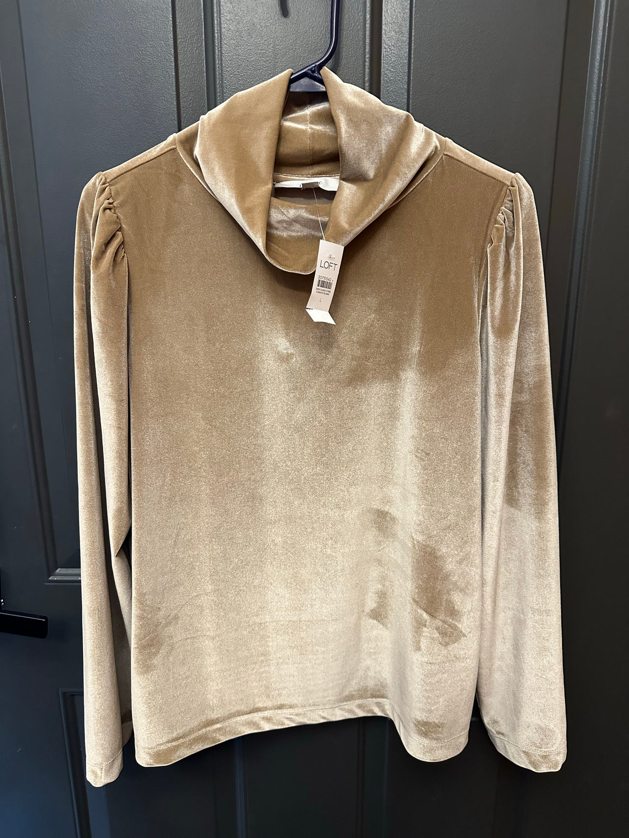 LOFT Velvet Mock Neck Puff Shoulder Top