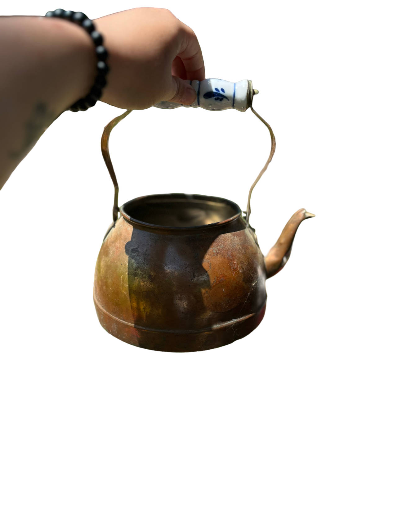 Vintage Copper Tea Kettle with Ceramic Handle