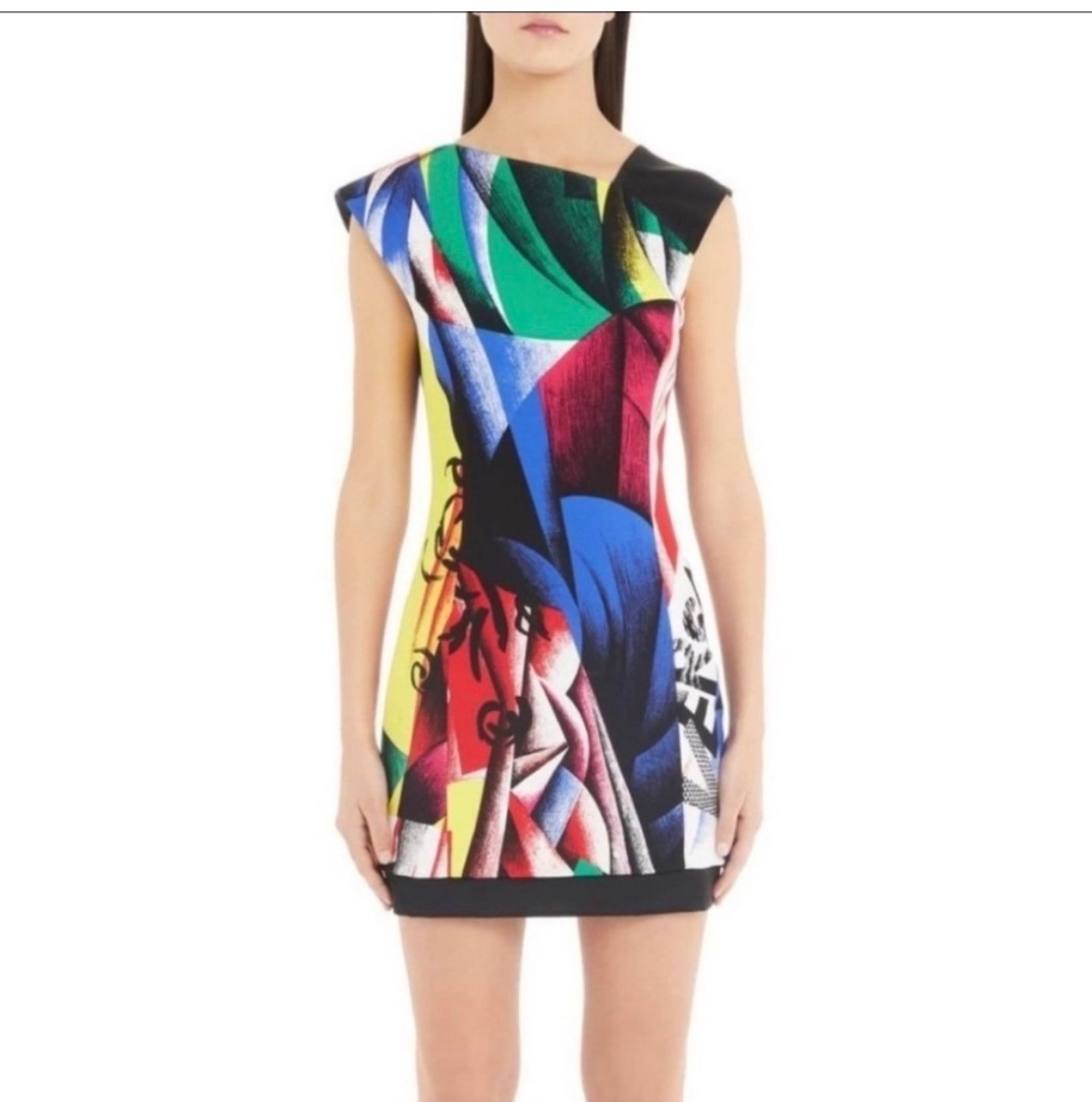 Versace Abstract Art Picasso Off-Shoulder Dress Multicolor - Image 3