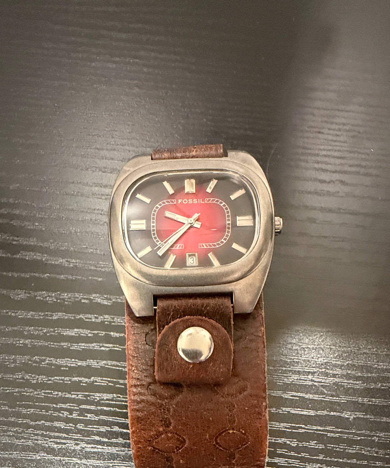 Fossil Vintage Red Dial Cuff Watch