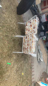 Vintage Wrought Iron Patio Chairs with Floral Cushions - Image 2