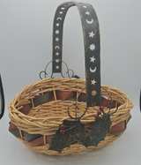 Wicker Basket with Celestial Metal Handle and Holly Accents - Image 2