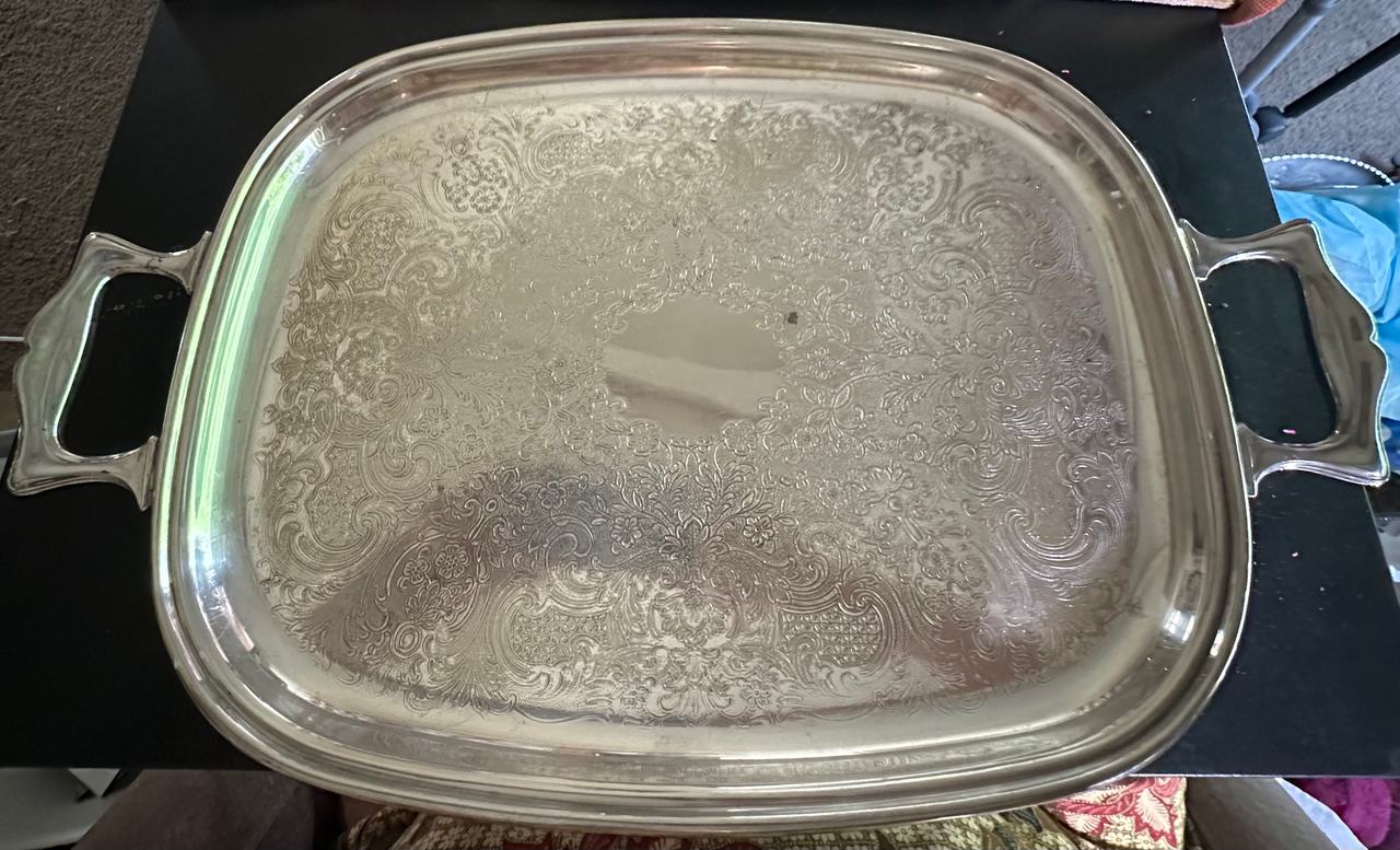 Vintage Ornate Silver Plated Serving Tray