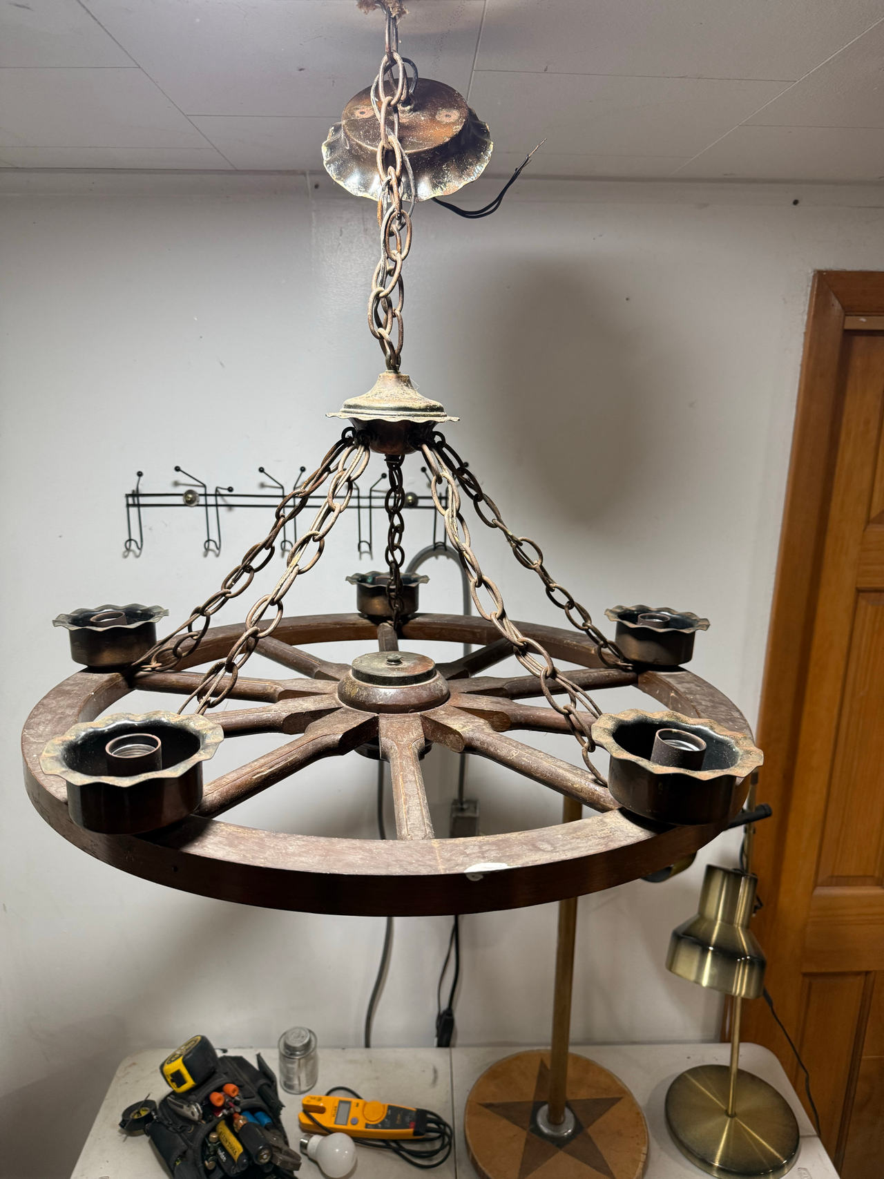 Vintage 6-Light Wagon Wheel Chandelier