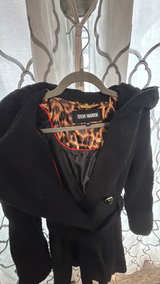 Steve Madden Black Wool Blend Hooded Coat with Leopard Lining - Image 2