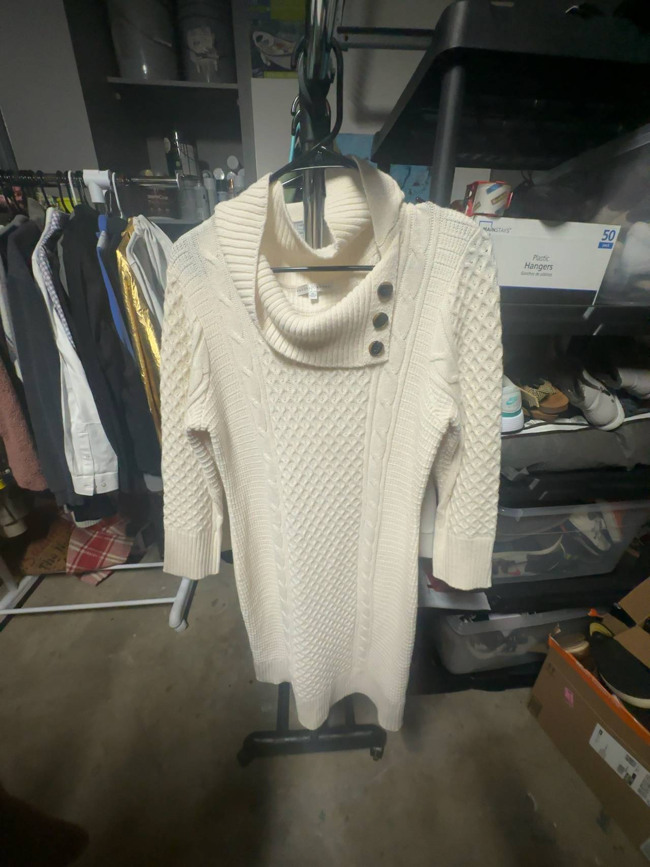 Sandra Darren Cowl Neck Marled Knit Sweater Dress Size XL