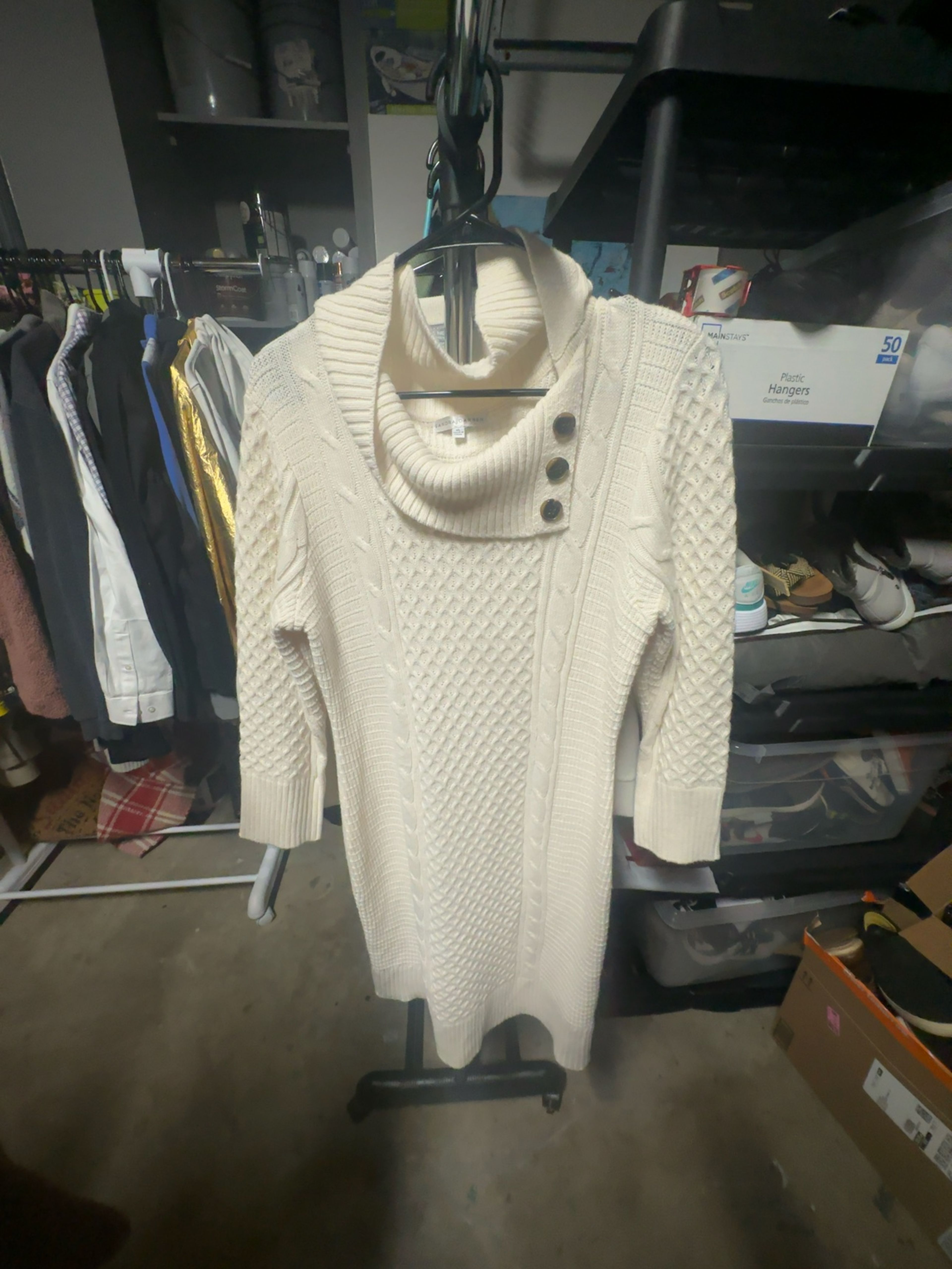 Sandra Darren Cowl Neck Marled Knit Sweater Dress Size XL