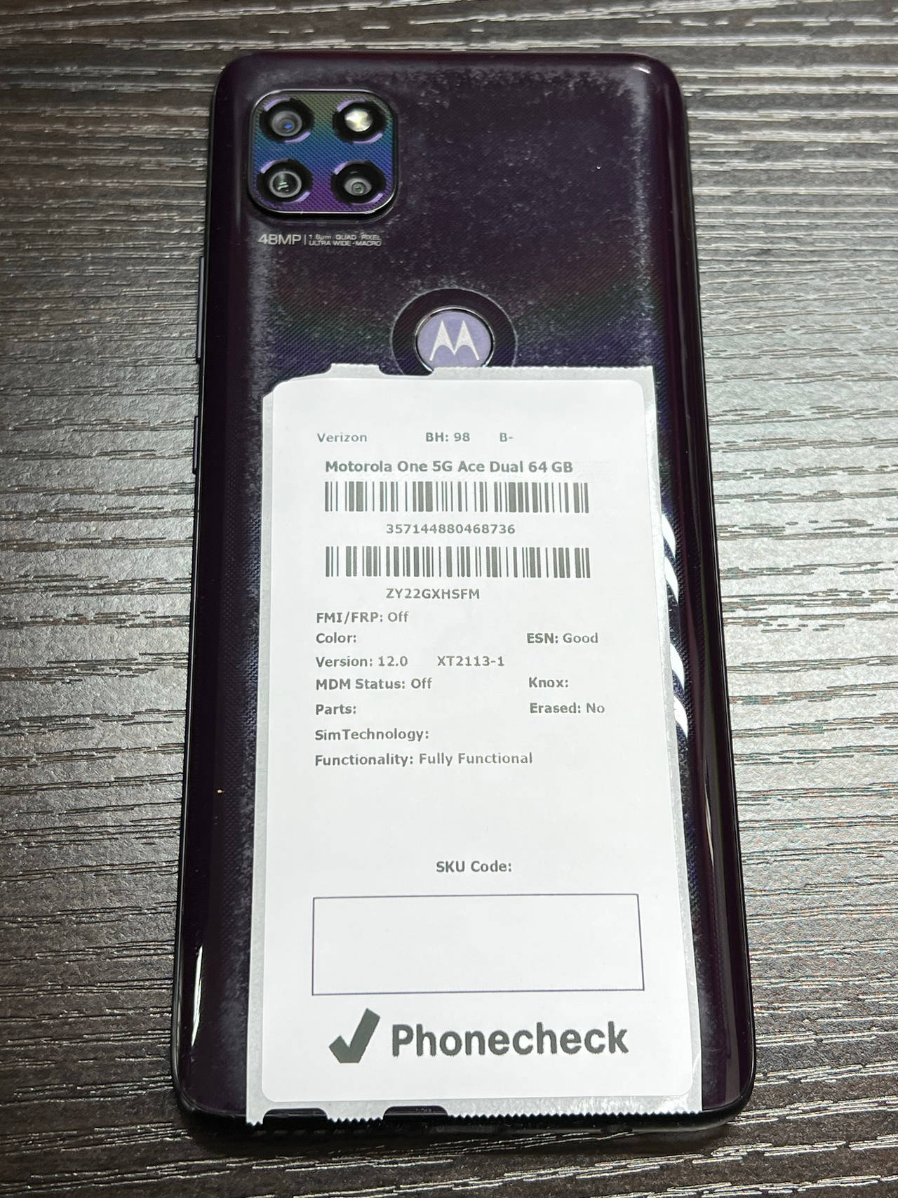 Motorola One 5G Ace 64GB Verizon 98% Battery Health