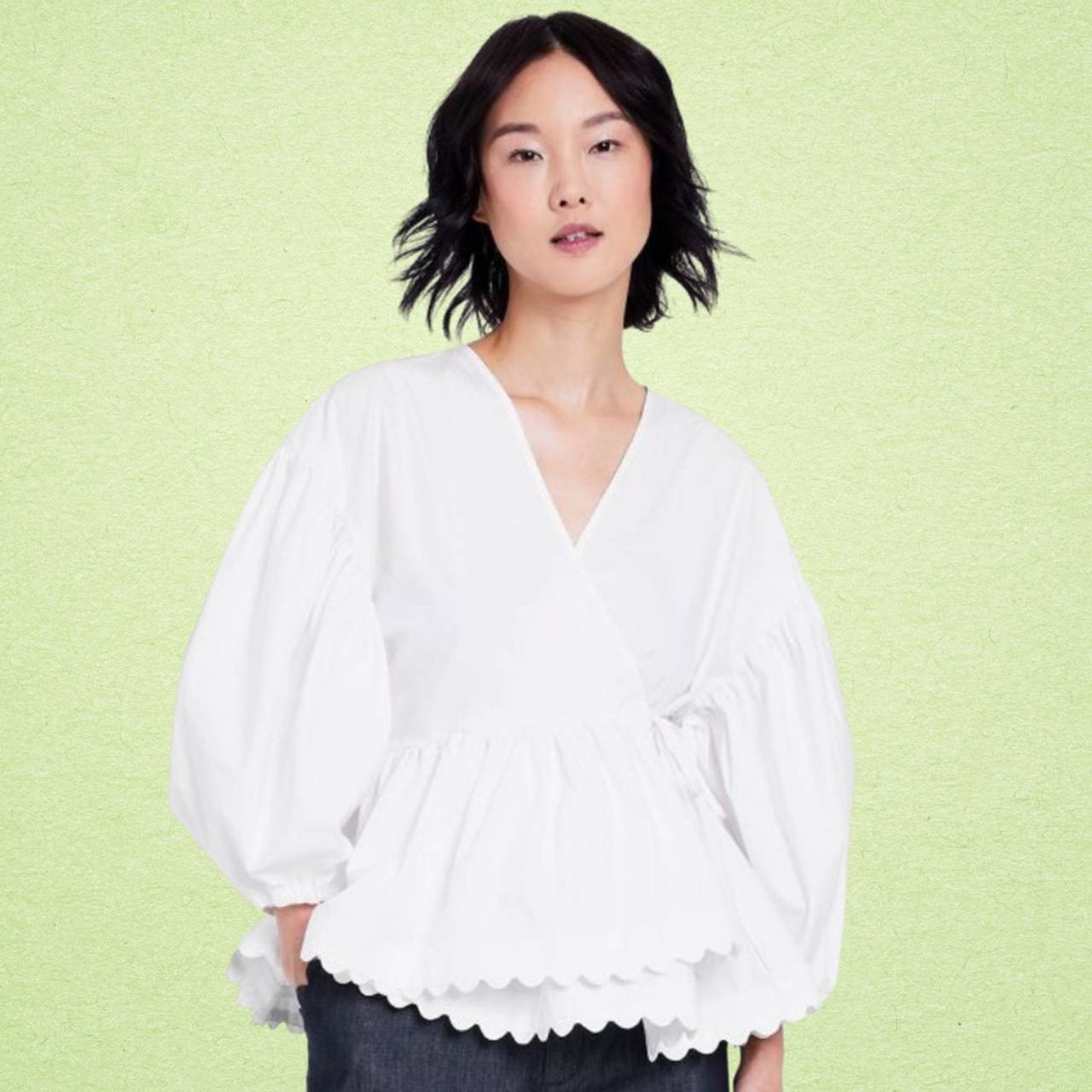 Kika Vargas White Cotton Puff Sleeve Spring Wrap Top Size Medium