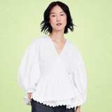 Kika Vargas White Cotton Puff Sleeve Spring Wrap Top Size Medium - Image 1