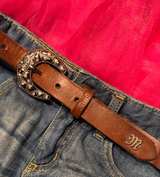 Miss Me Rhinestone Horseshoe Leather Belt - Image 1