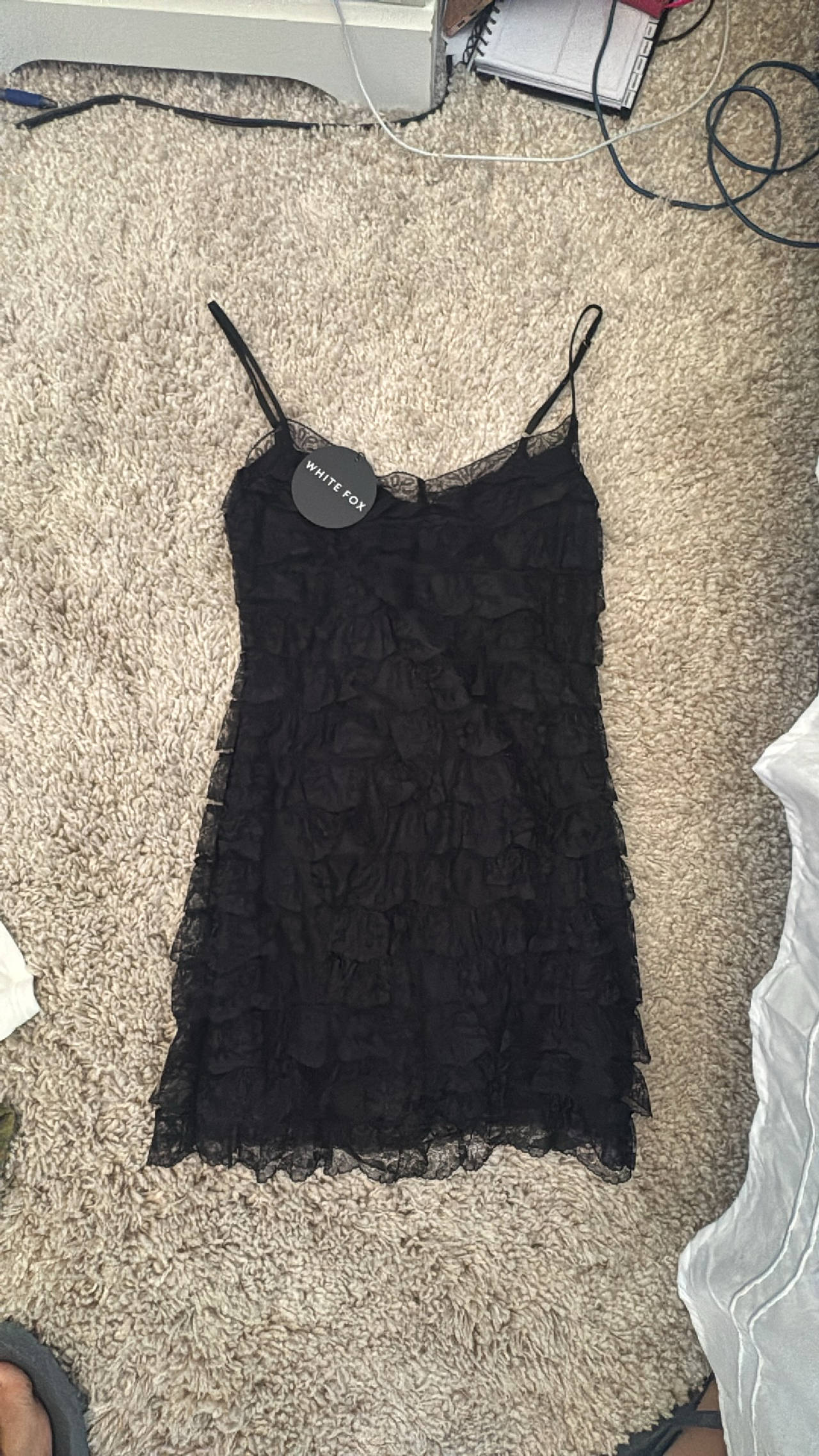 White Fox Black Ruffle Mini Dress