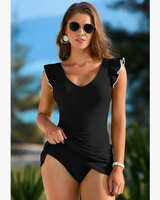SHEKINI Elegant Ruffle Women One Piece Size XL Swimdress V Neck Swimsuits Black - Image 5