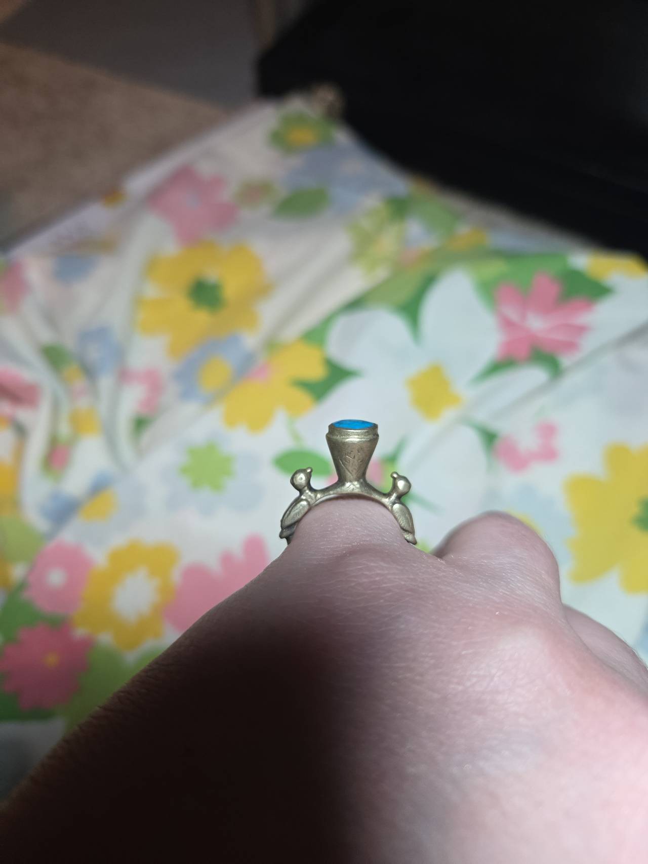 Vintage Turquoise Brass Bird Ring