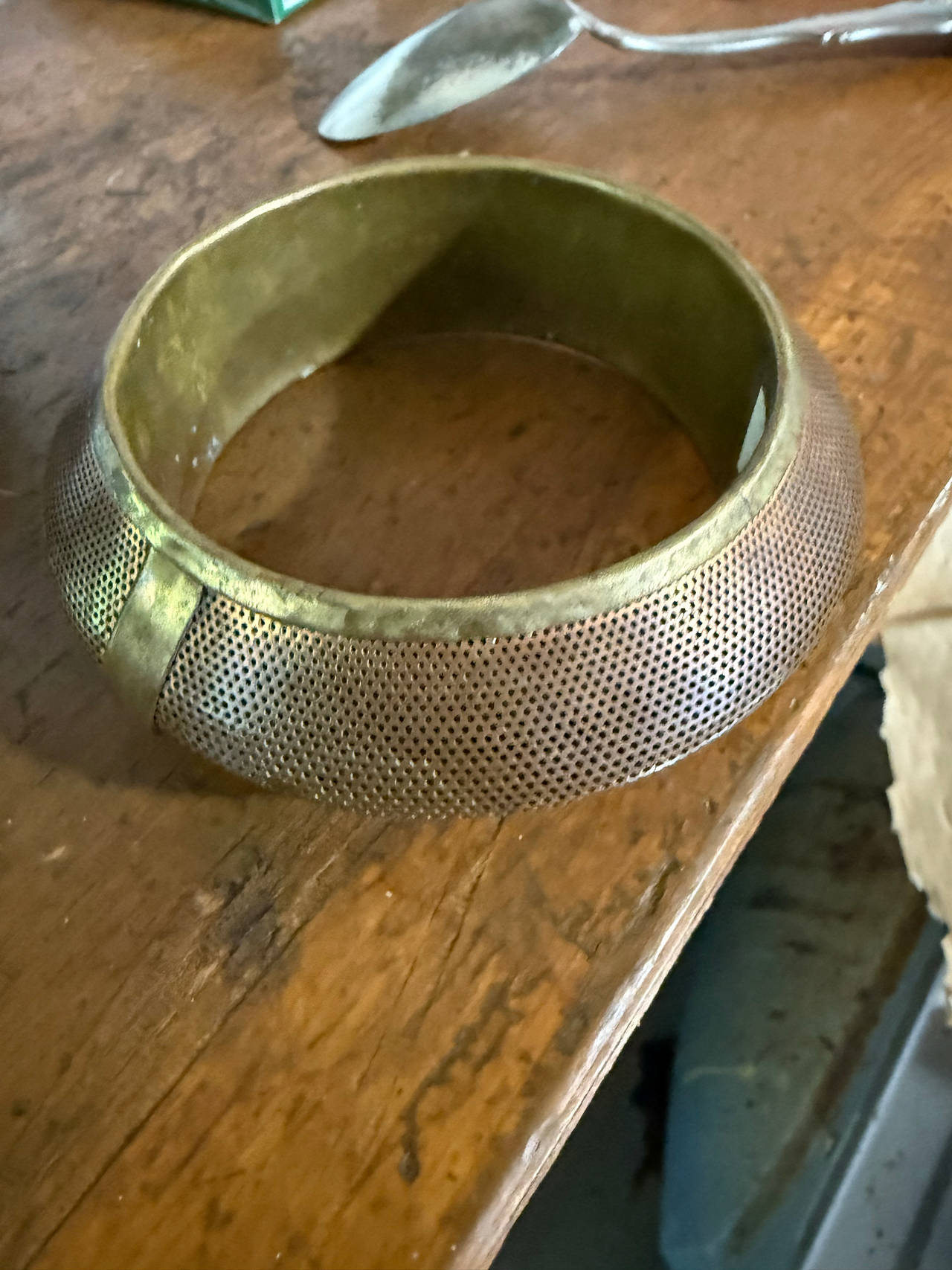 Vintage Perforated Brass Bangle Bracelet