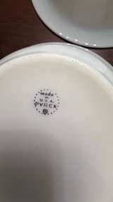 3- Vintage Pyrex Milkglass 9” Blue Gold Band Fruit/Dessert Bowls - Image 4