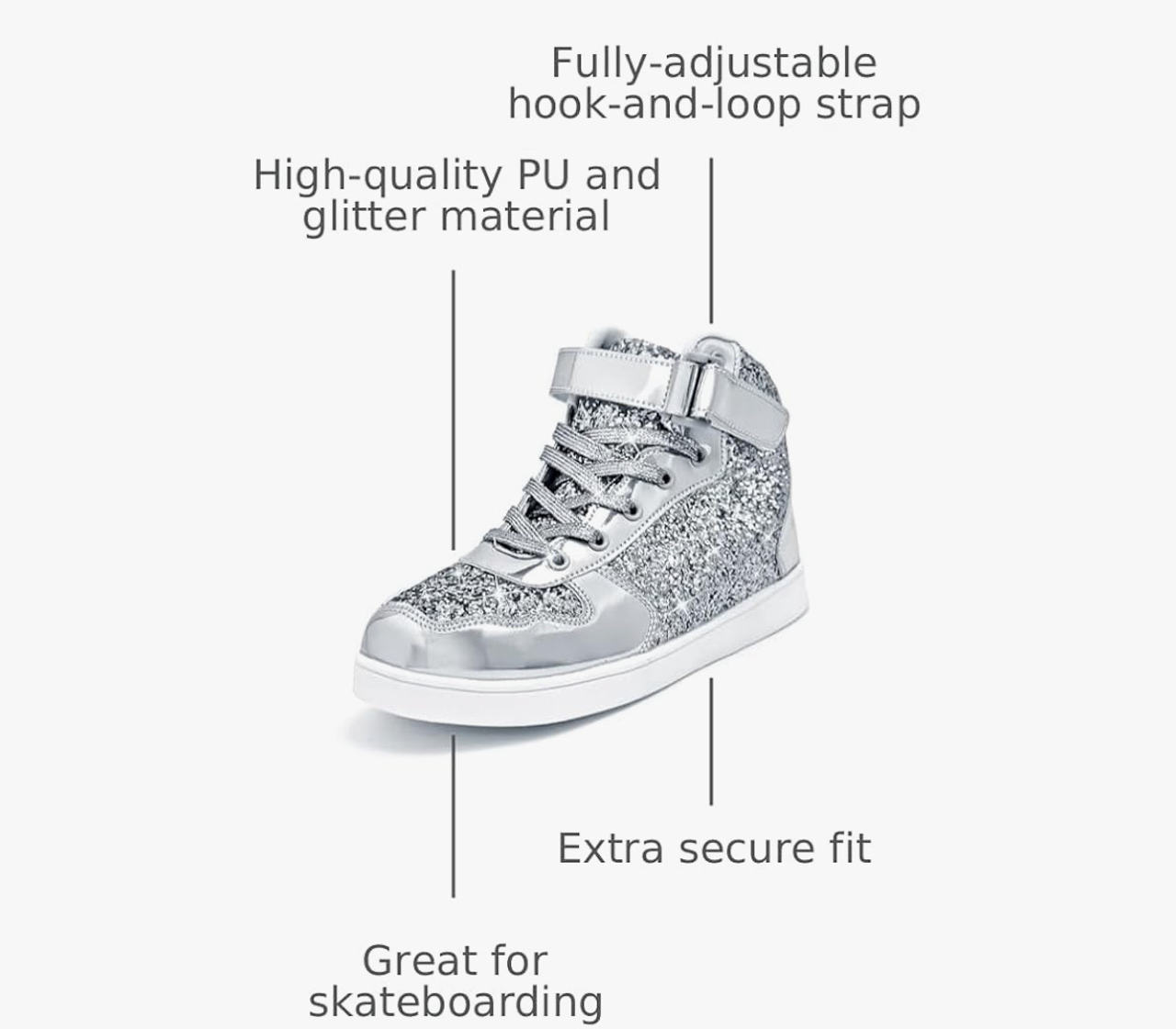 Wooowyet Size 45 ( Women's 11.5 ) Glitter Shoes Kids High Top Sneakers Party