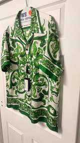 Brand NEW Dolce & Gabbana Men's Green Majolica Print Silk Shirt SIZE 44 - Image 4