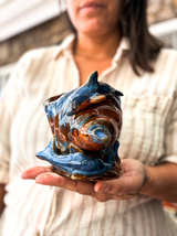 Vintage Nautical Drip Glaze Shell Dolphin Planter - Image 3