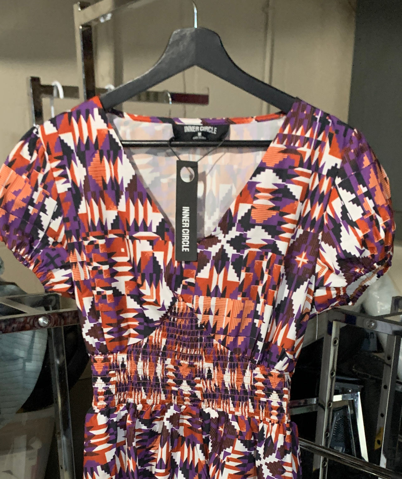 Inner Circle Geometric Print Smocked Waist Dress