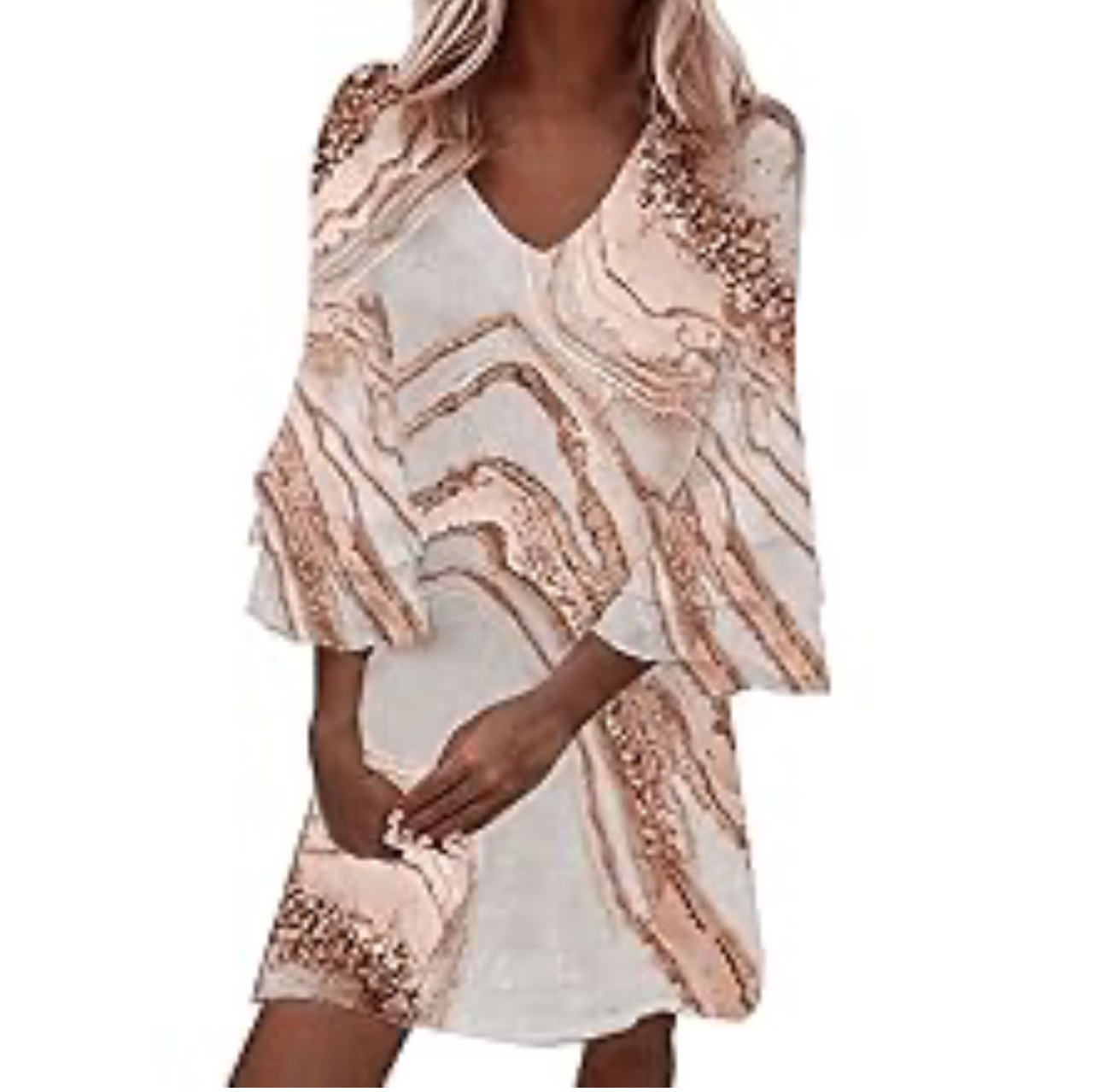 Marble Print Bell Sleeve Mini Dress