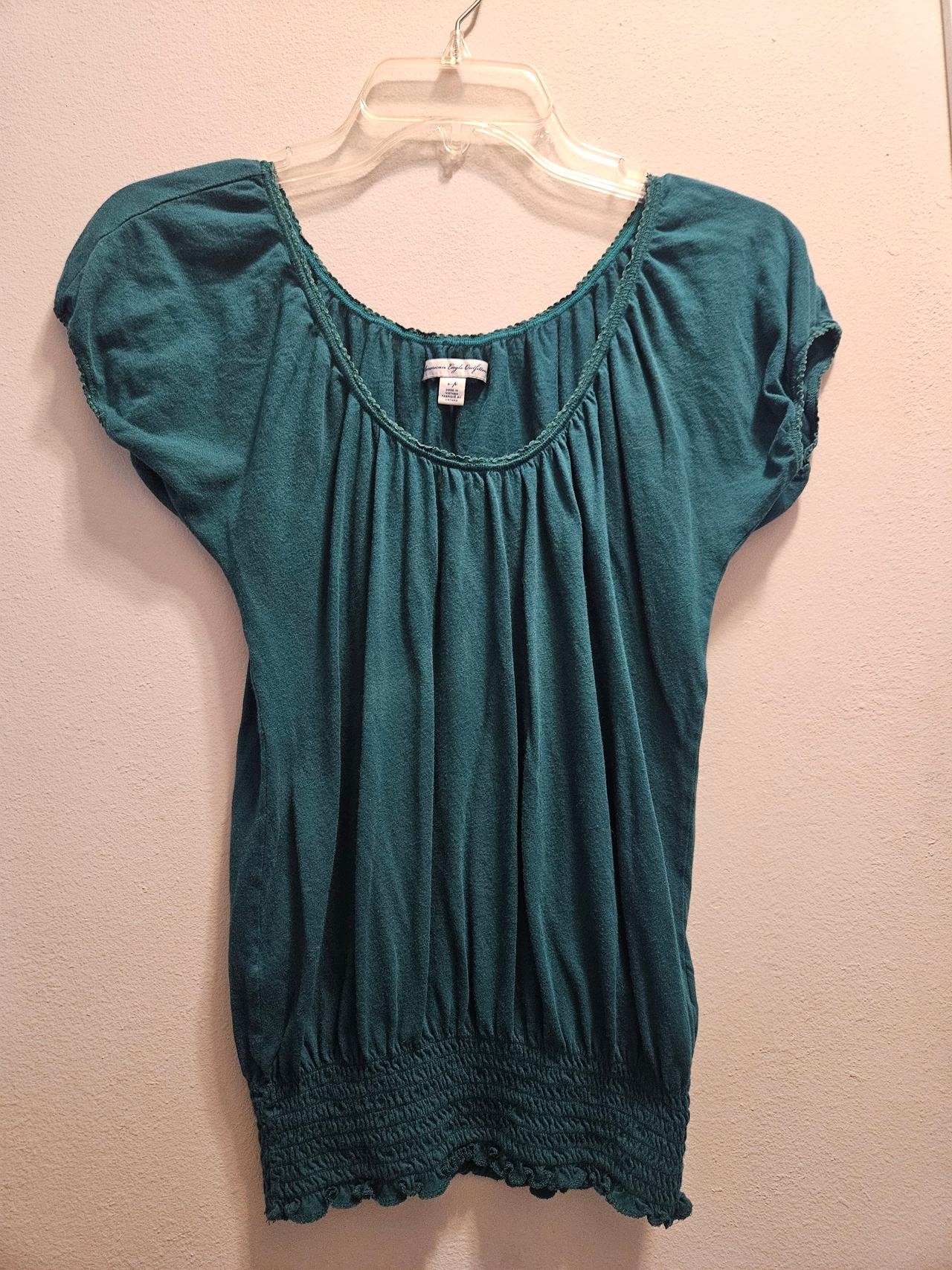 American Eagle Teal Smocked Waist Top