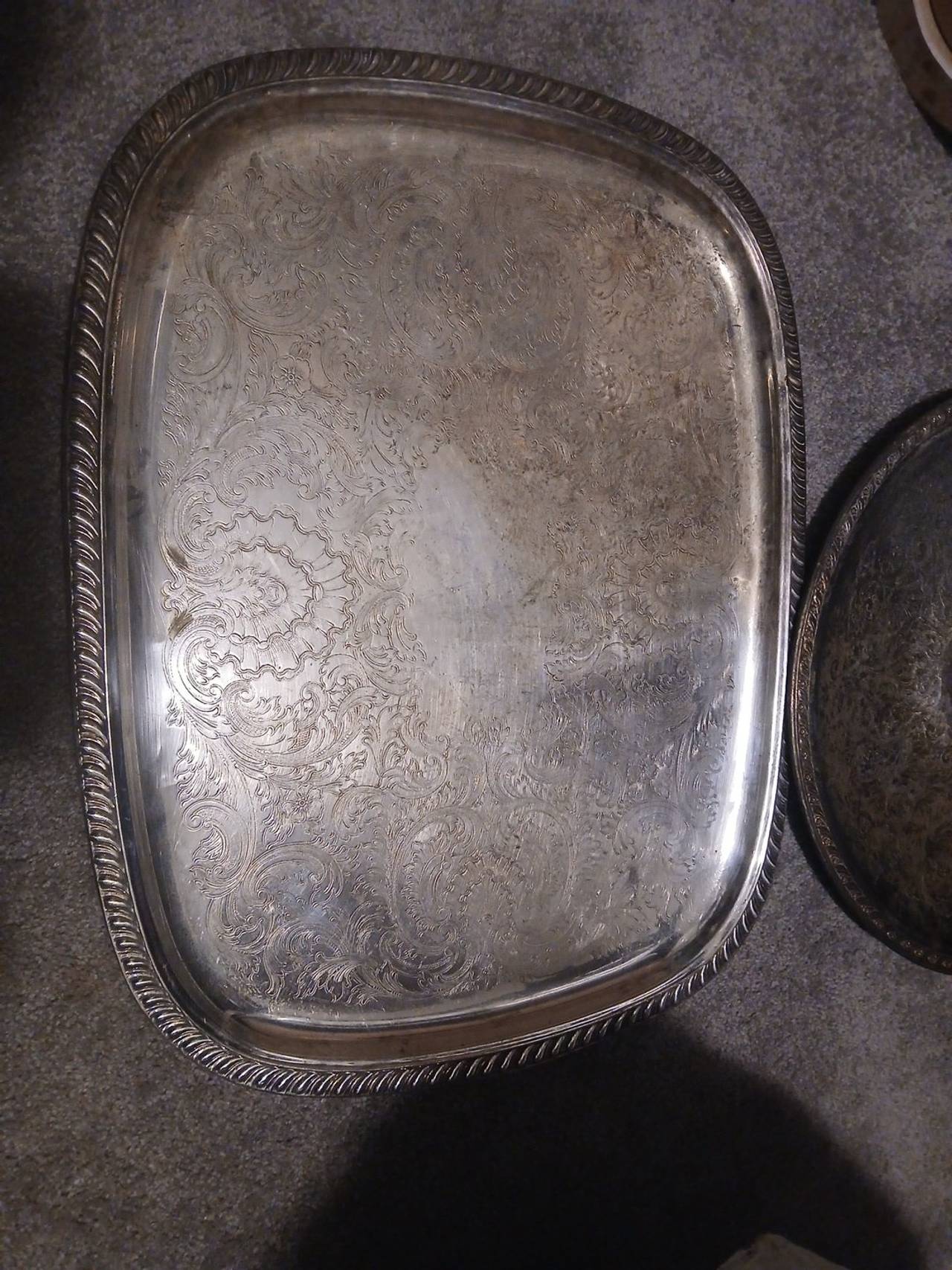 Vintage Ornate Silver Plated Serving Tray