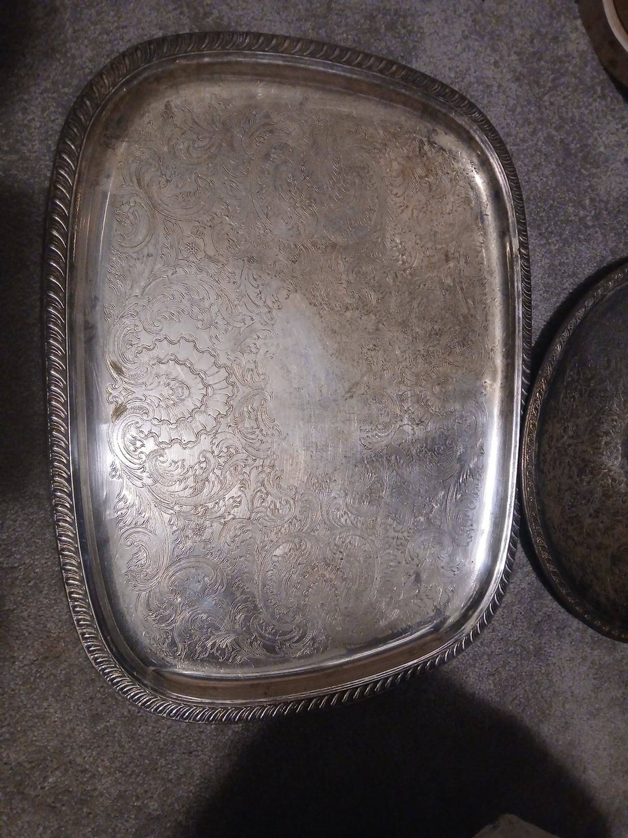 Vintage Ornate Silver Plated Serving Tray