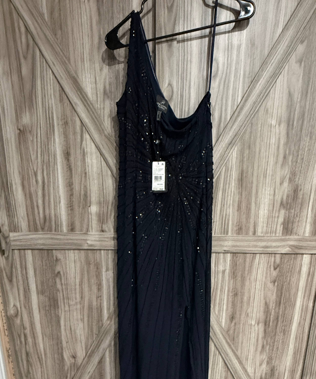 Adrianna Papell One-Shoulder Beaded Gown size 14
