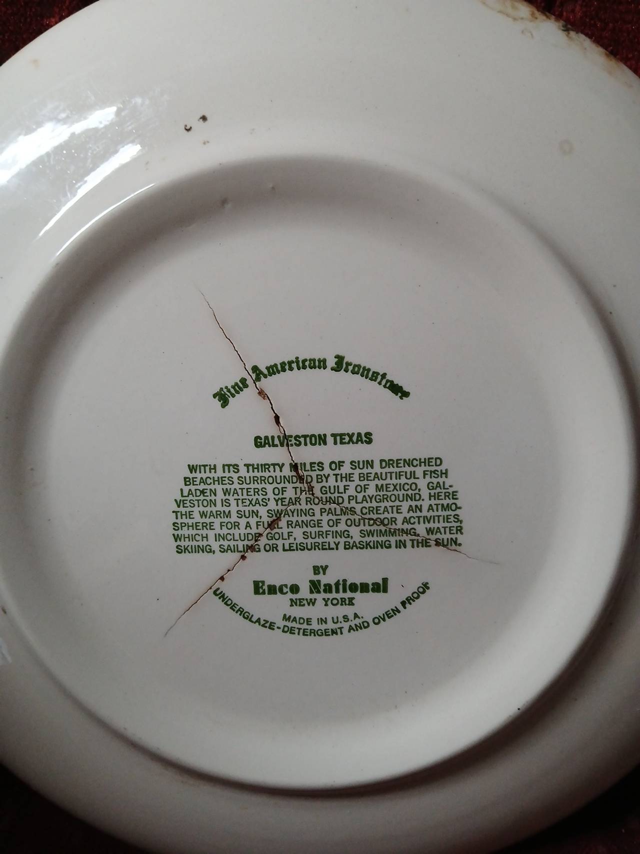 Vintage Galveston Texas Souvenir Plate Blue and White Transferware