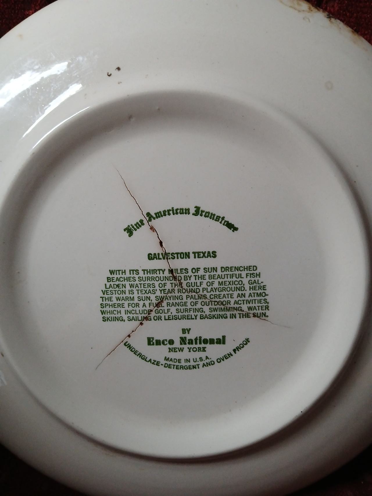 Vintage Galveston Texas Souvenir Plate Blue and White Transferware